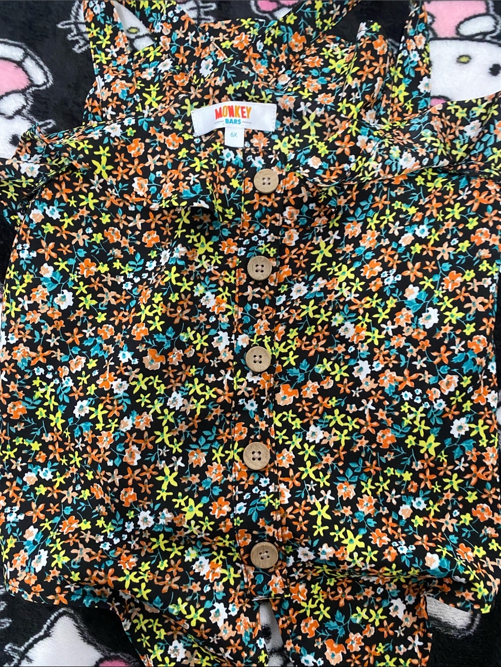 Black Floral Button-Up Tank Top for Kids